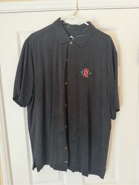 Tommy Bahama Black Short-Sleeve Button-Up with Red Embroidered Logo